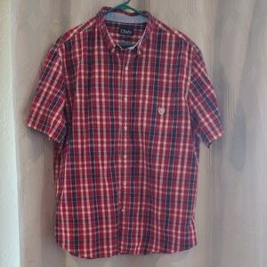 Chaps Men's Red and Blue Plaid Shirt 2XL